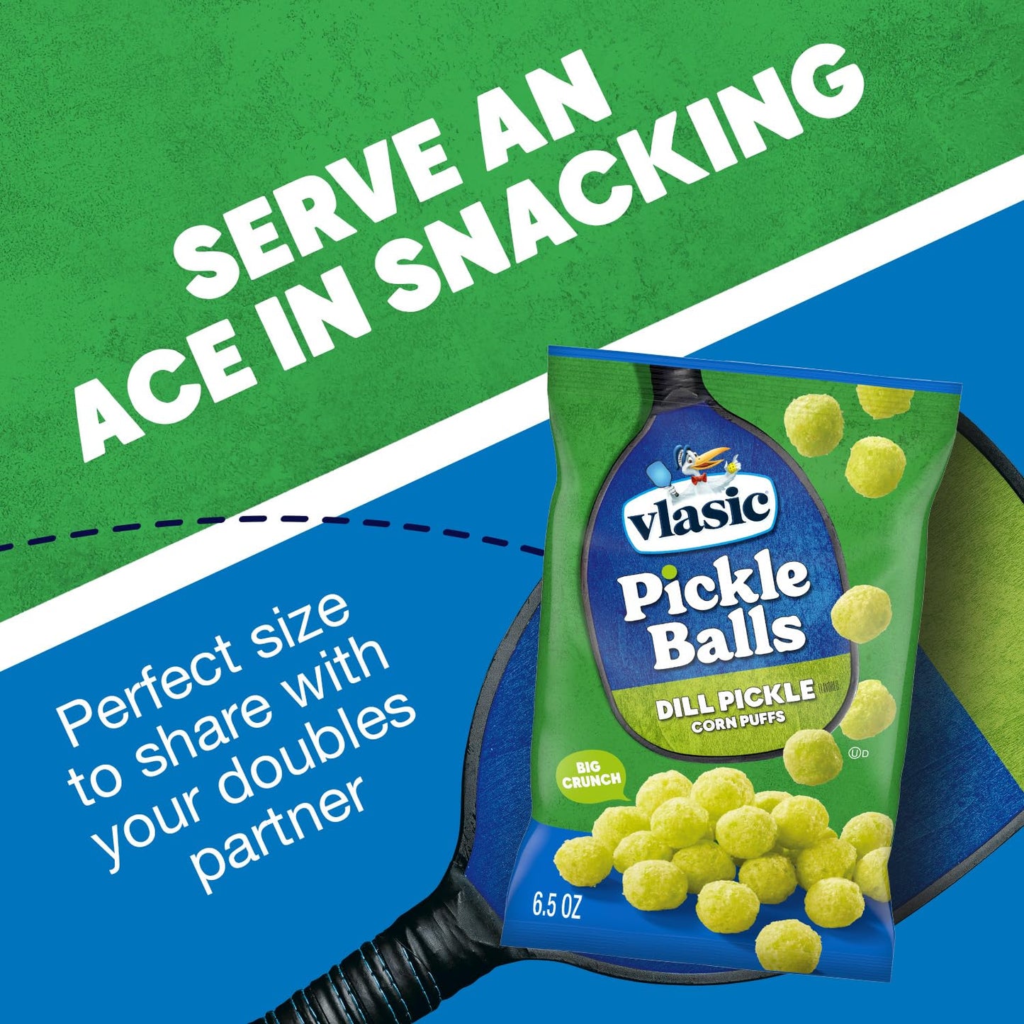 Vlasic Pickle Balls Dill Pickle Flavored Corn Puffs 6.5 oz – Novelty Pickleball-Themed Gift for Pickle Obsessed Friends