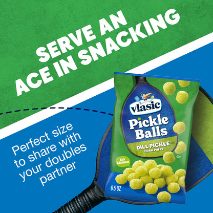Vlasic Pickle Balls Dill Pickle Flavored Corn Puffs 6.5 oz – Novelty Pickleball-Themed Gift for Pickle Obsessed Friends