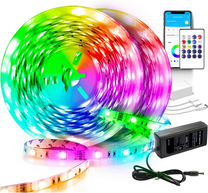 VOLIVO 130ft Led Strip Lights for Bedroom, Color Changing Led Light Strips Kit with Bluetooth App Control and IR Remote, RGB Music Sync Lighting for Room, Home Decor