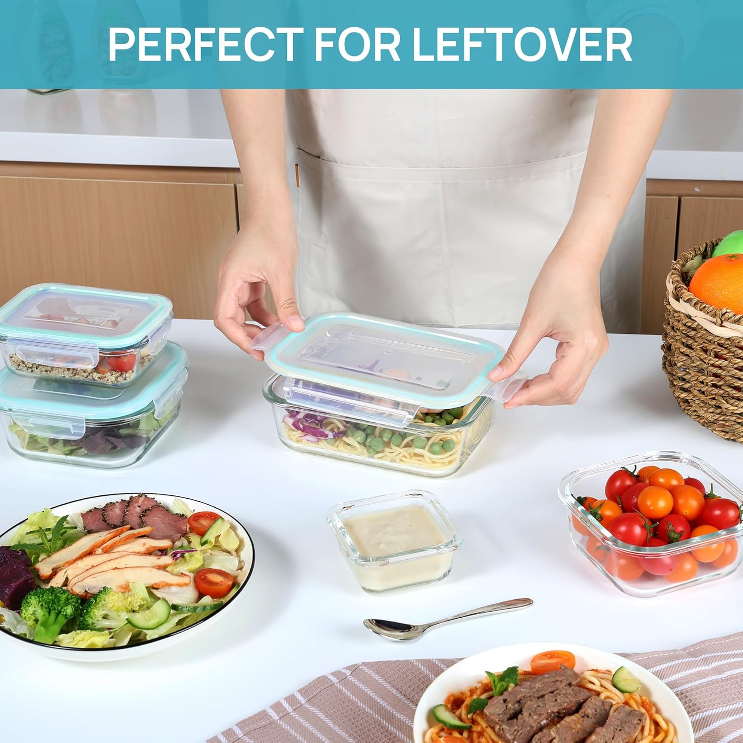 Vtopmart 8 Pack Borosilicate Glass Food Storage Set with Leak Proof Lids – Whole Food Prep Containers for Wellness Routines