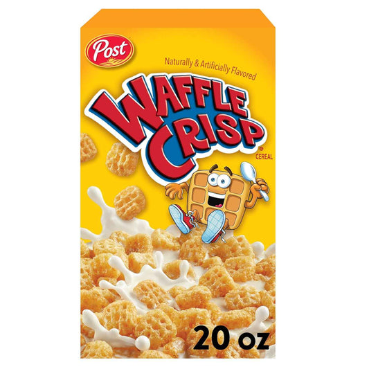 Waffle Crisp Cereal – Quick Sweet Breakfast for Home Office Morning Routine, 20 OZ Box
