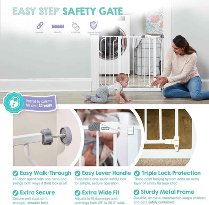 Regalo Baby Gate with Door in White – Modern Pressure Mounted Safety Gate that Blends with Doorways, Hallways and Staircases