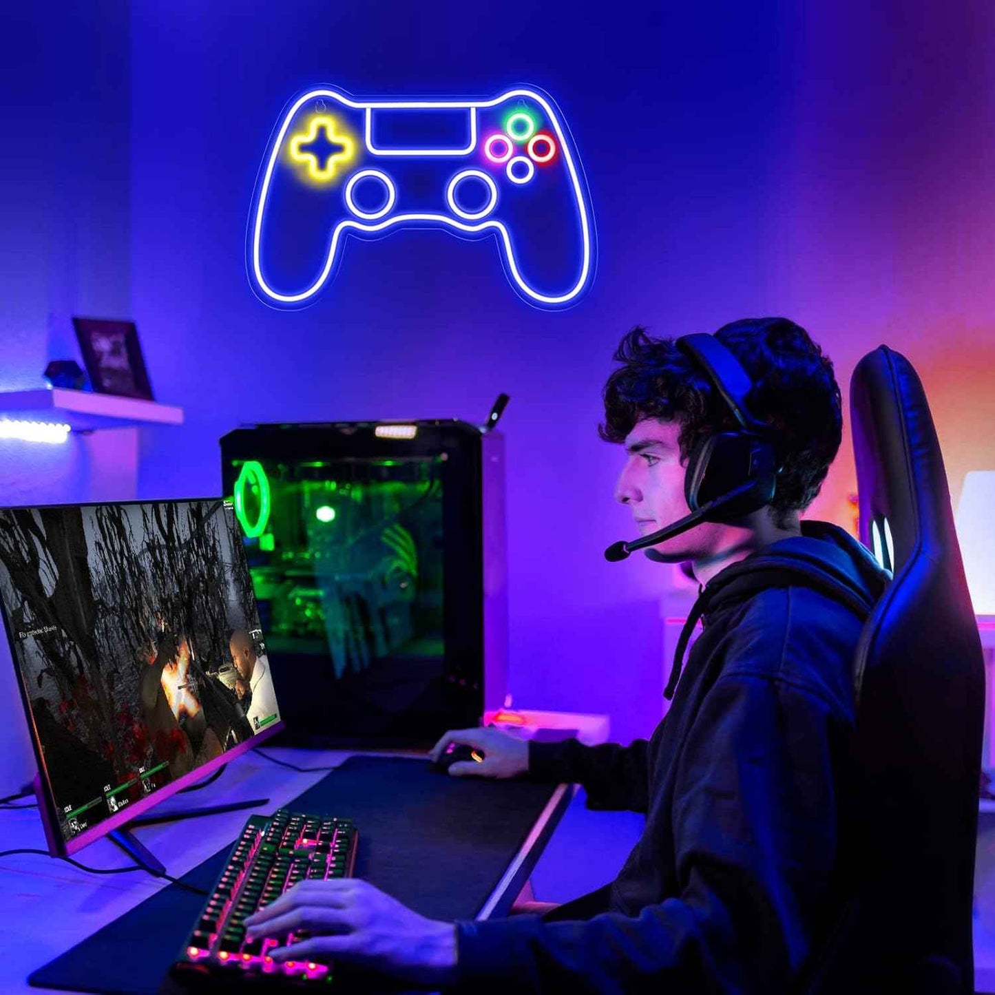 Kavaas Gamer Neon Sign – Awesome Birthday Gift for Teen Boys, LED Game Controller Wall Light for Gaming Room