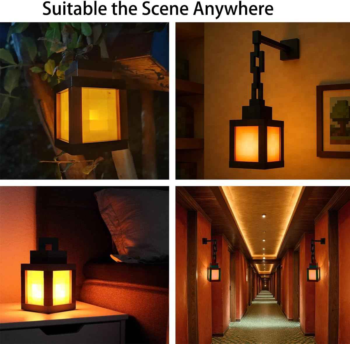 Pixelated Lantern Night Light - Cool Birthday Gift for Teen Boys, 16 Colors Gamer Room Accent Lamp with Remote