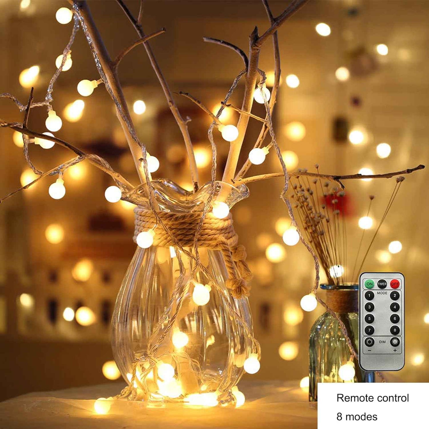 ZIMINGU LED Ball String Lights – Thoughtful Housewarming Gift for Women and Mom, Cozy Warm White Bedroom Fairy Lights with Remote