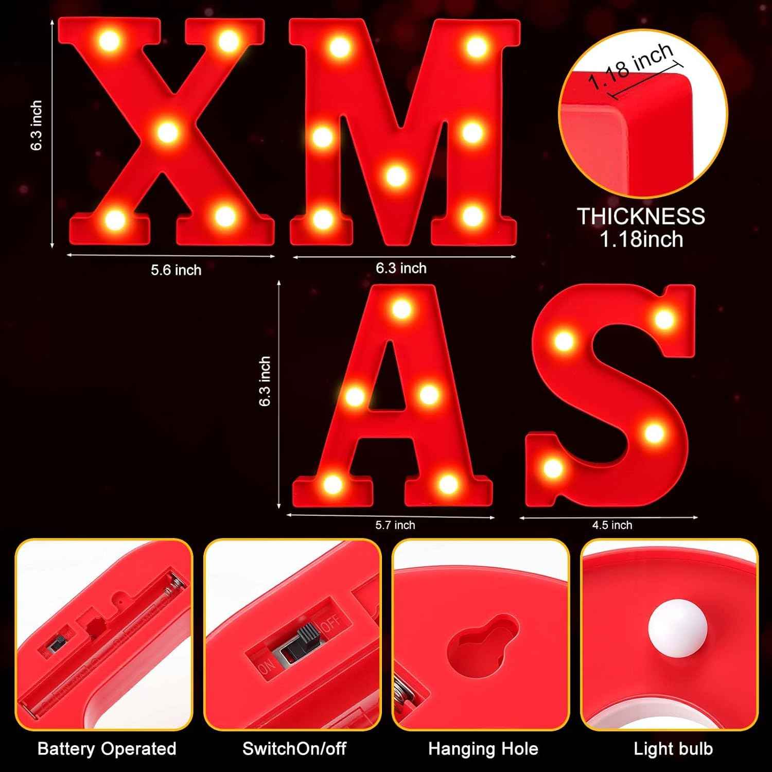Fleurdeco LED Xmas Letter Lights – Cool to the Touch Nursery and Kids Room Christmas Decor