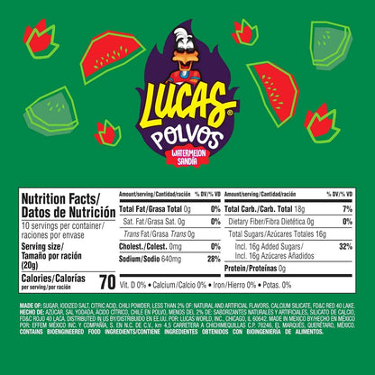 Lucas Powder Watermelon Flavored Candy – Kids' Birthday Party Goody Bag Stuffer, 10 Pack of 0.71oz Bottles
