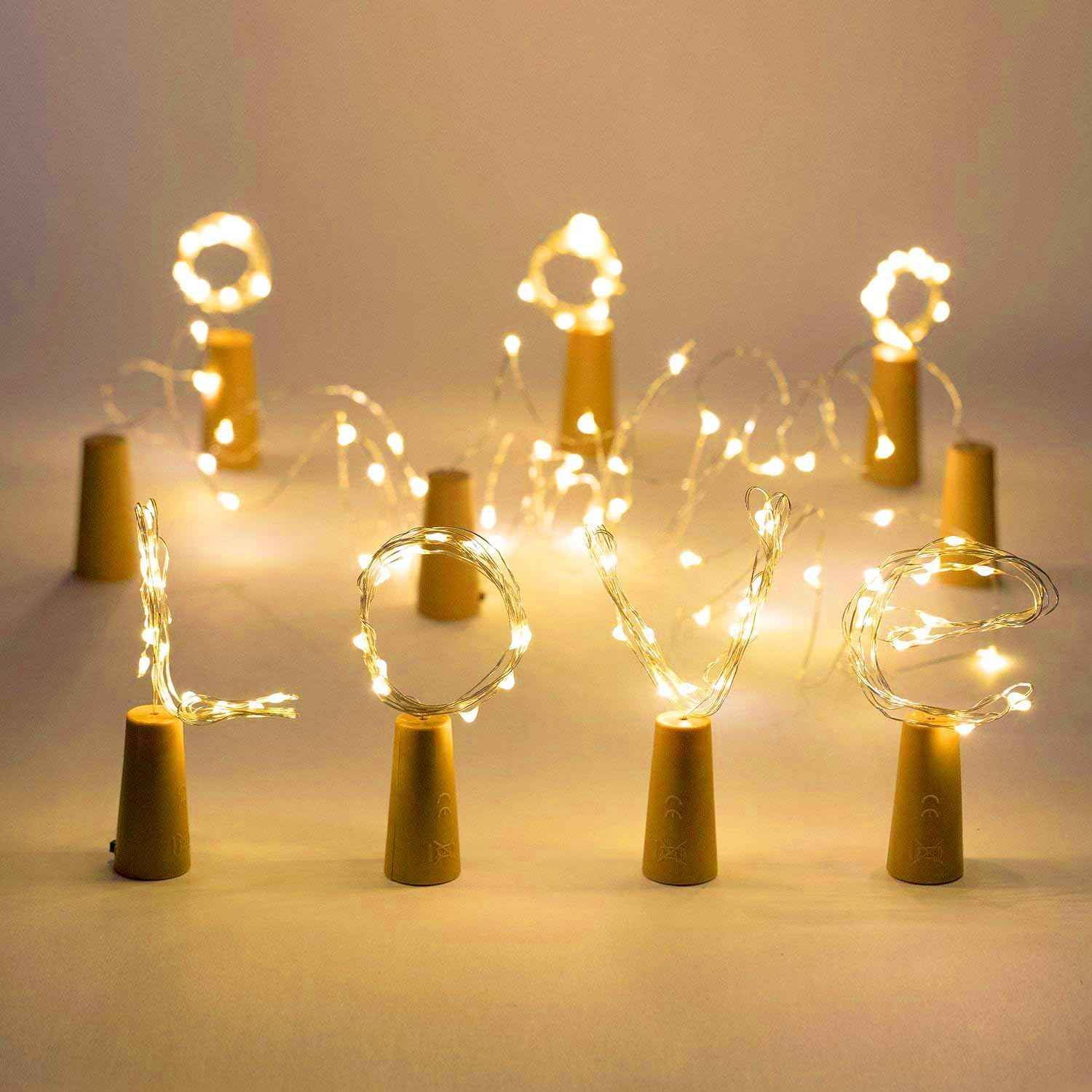 Aluan Waterproof Wine Bottle Lights 10 Pack – Battery String Lights for Patio, Balcony and Outdoor Dinner Tables, Warm White