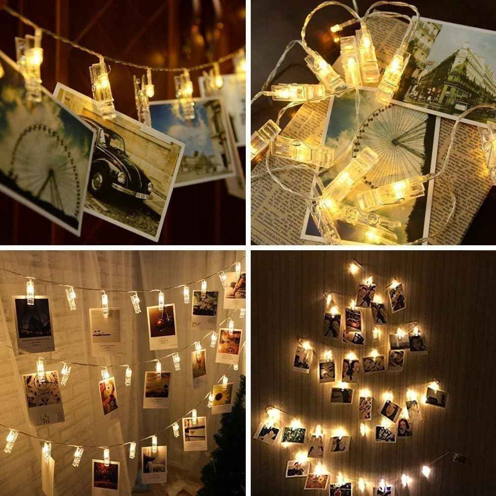 LiyuanQ 40 LED Photo Clip String Lights – Cozy Bedroom Wall Decor with Warm White Glow, USB Fairy Lights for Hanging Pictures Above the Bed