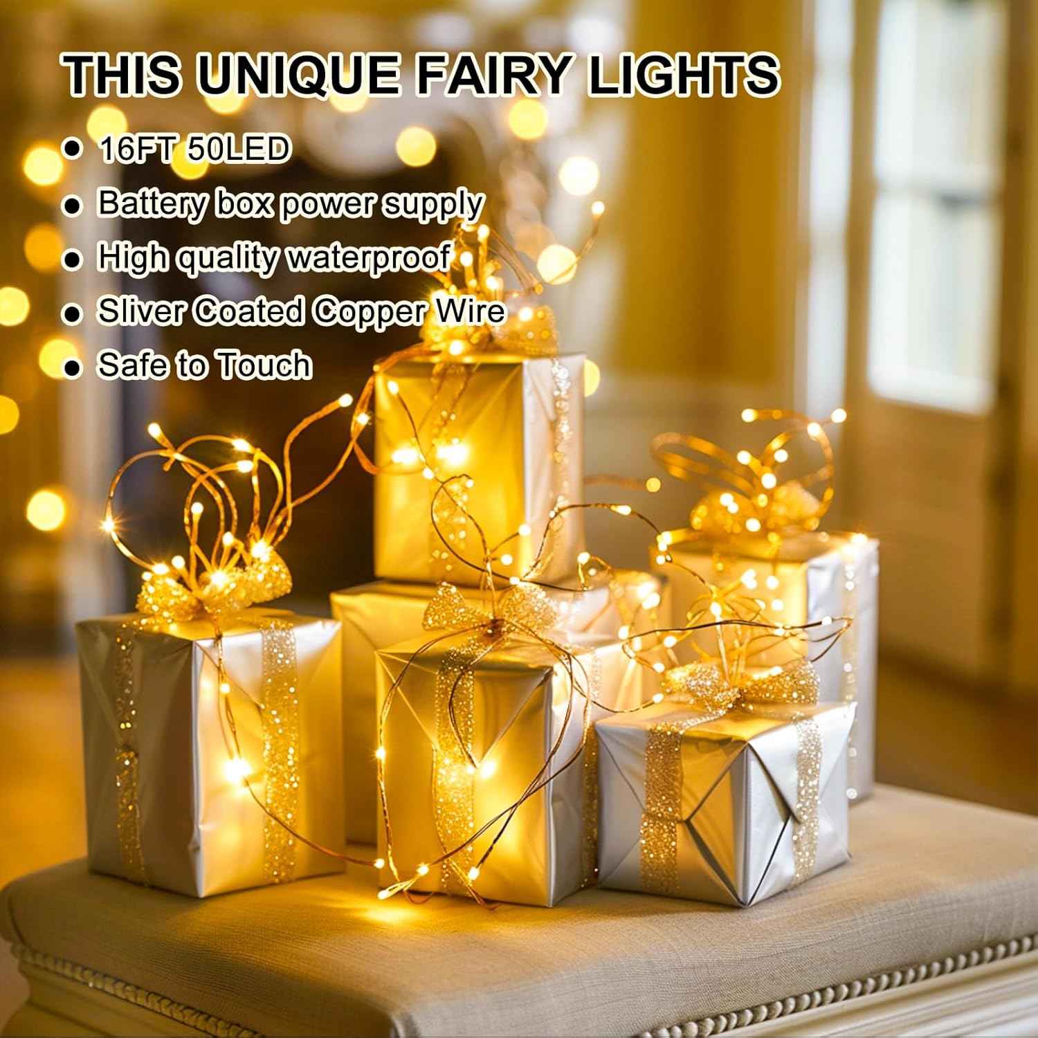 Glowhome Twinkle Lights – Cozy Living Room Aesthetic, 8-Mode Copper Wire Lights with Auto Timer