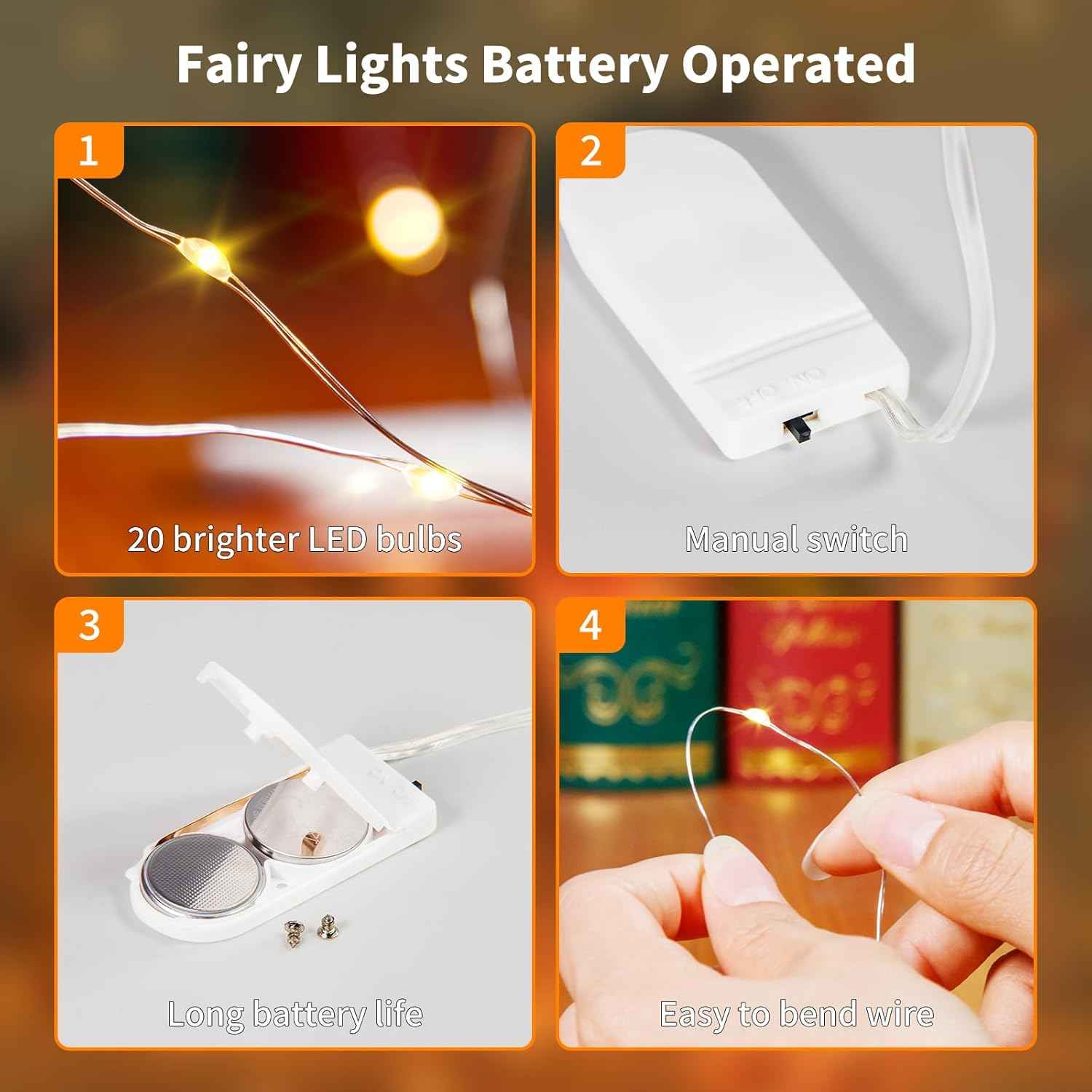 TingMiao Battery Operated Fairy Lights – Flameless Bedroom Lighting, Cool Touch 7.2 ft LED String for Sleep