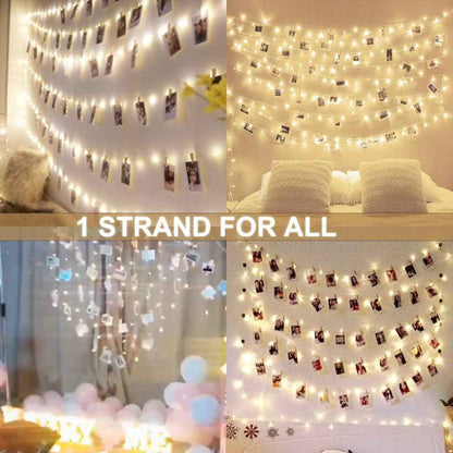 Decute Starry Photo Clip Fairy Lights – Aesthetic Living Room Display, Copper Wire Picture Hanger with USB