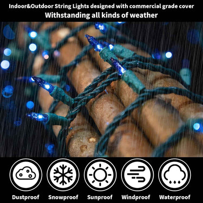 LAMPHOME Incandescent Blue String Lights 100 Count – Cozy Bedroom Aesthetic Decor and Living Room Holiday Glow
