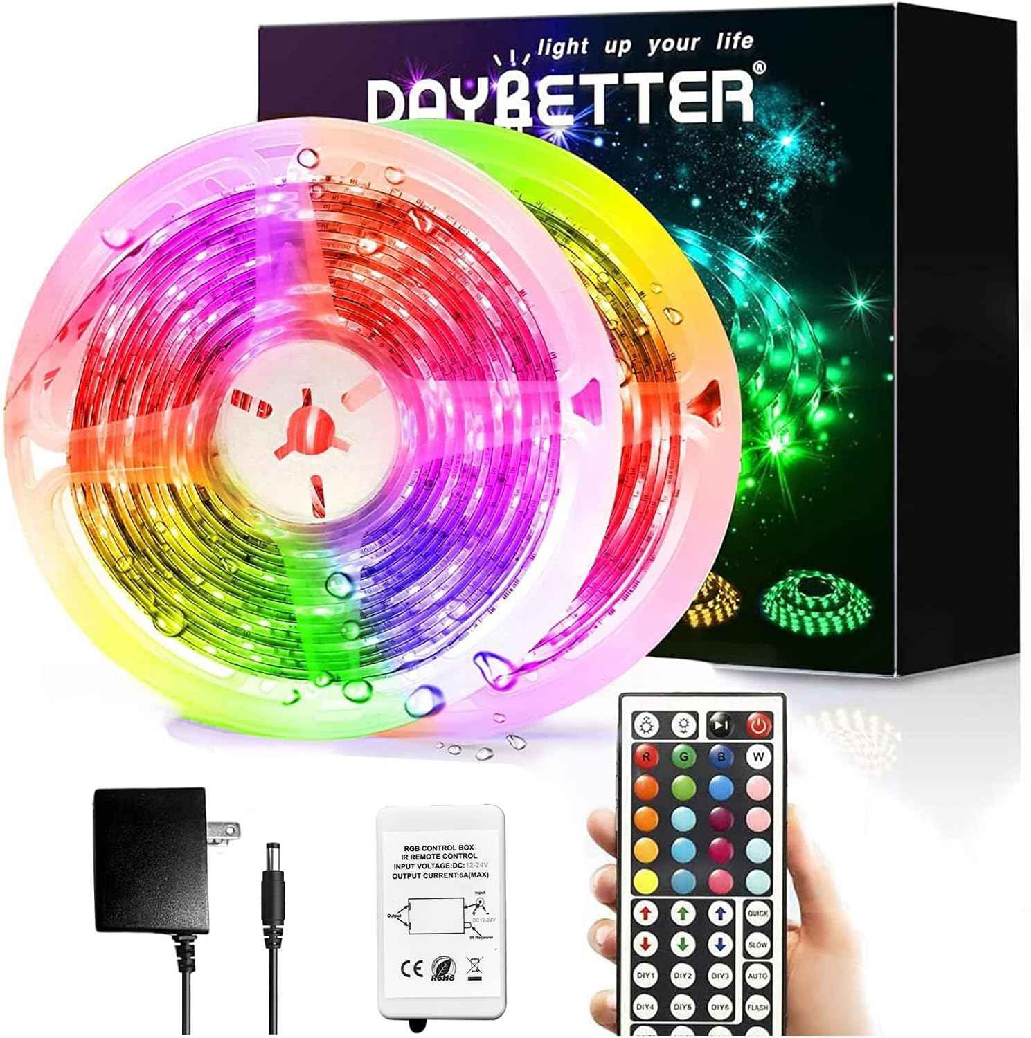 DAYBETTER LED Strip Lights – Camping and Backyard Party Lighting, Portable Waterproof Color Changing Tape with IR Remote
