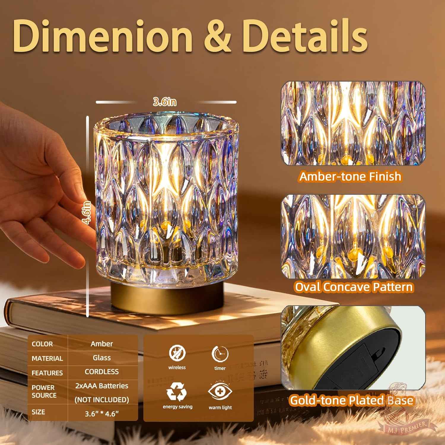 AuroraGlow Waterproof Crystal Lamp – Portable Cordless Light for Patio and Outdoor Dining, Battery Operated