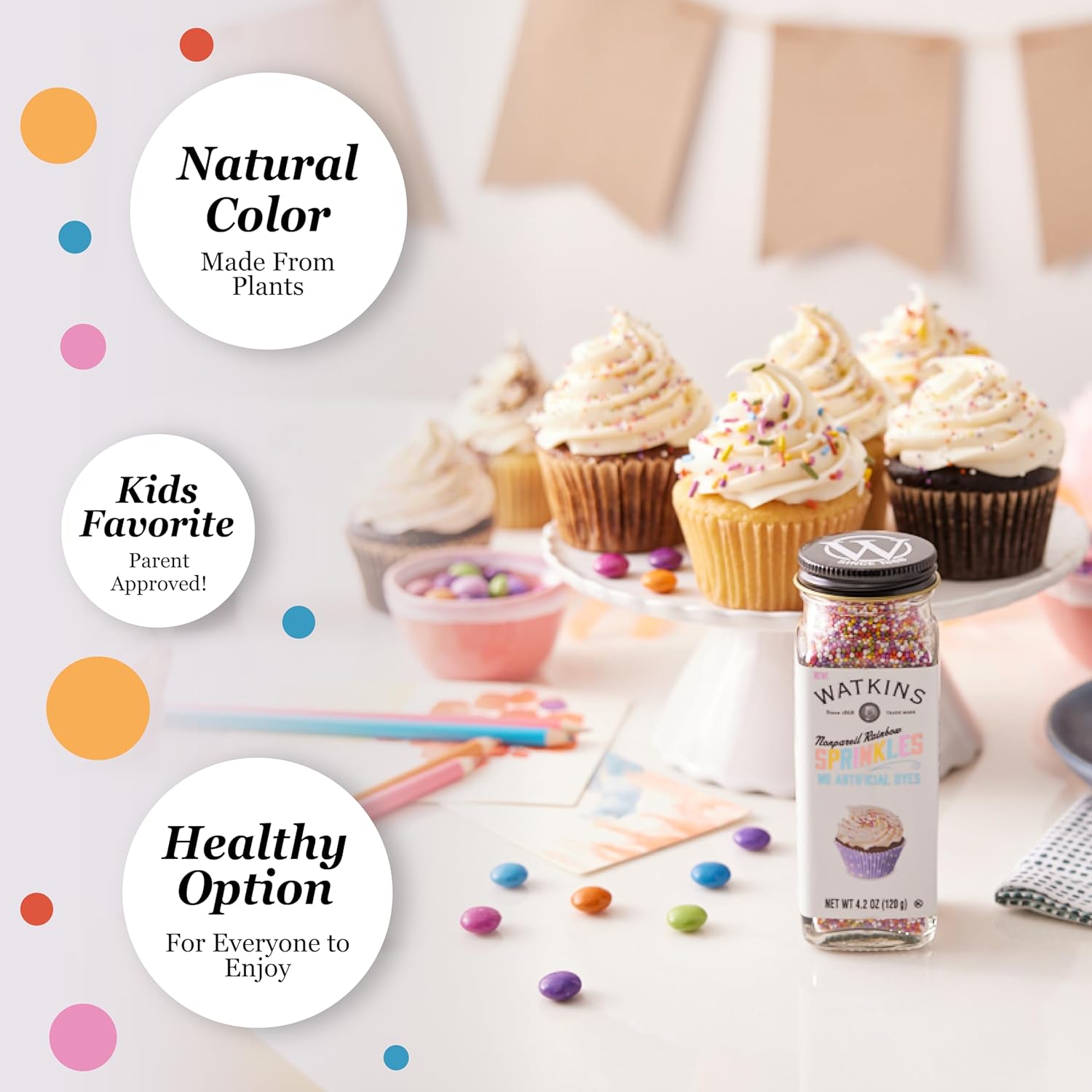 Watkins Gourmet Rainbow Nonpareils Sprinkles – Thoughtful Gift Jar for Home Bakers Hosting Holiday and Passover Dessert Tables