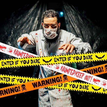 Warning Tape 3-Pack – Creepy Living Room and Entryway Halloween Decoration for Haunted Vibes