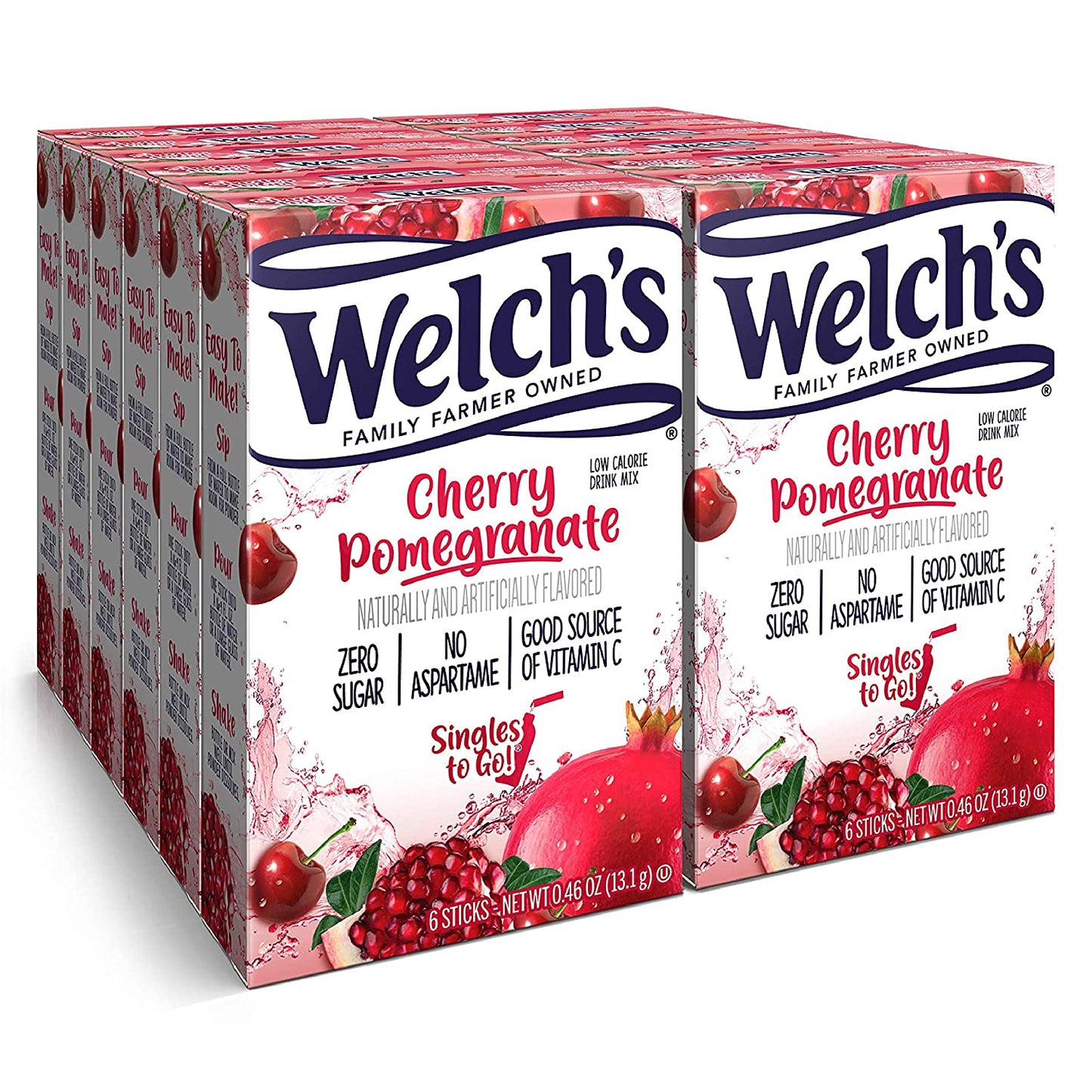 Welch&amp;#39;s Singles To Go Water Drink Mix - Cherry Pomegranate Powder Stick Packets (12 Boxes with 6 Packets Each - 72 Total Servings)