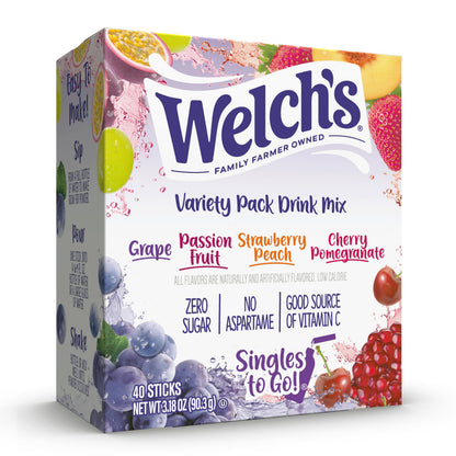 Welch's Singles To Go Water Drink Mix - Travel Ready Powder Sticks for Carry On Bags and Road Trip Hydration