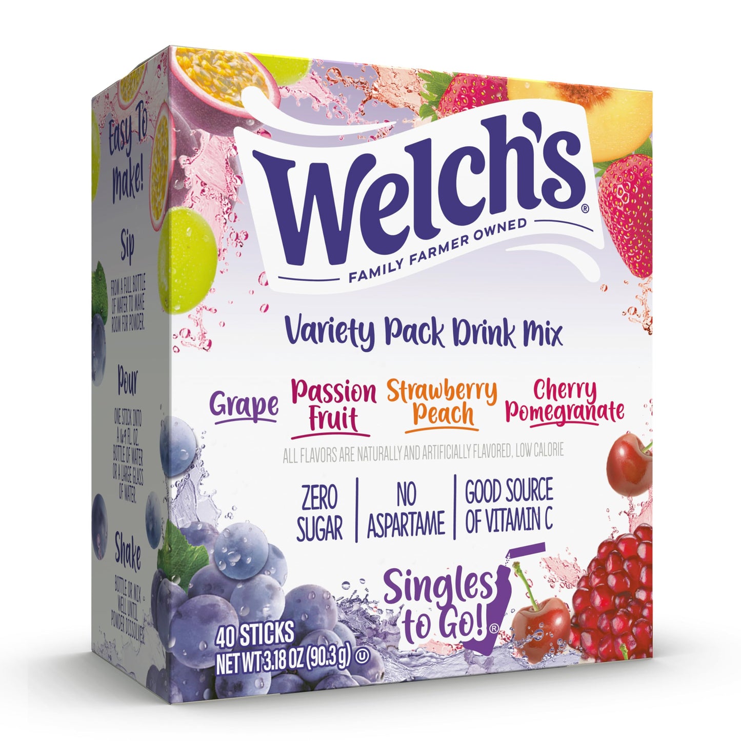 Welch's Singles To Go Water Drink Mix - Travel Ready Powder Sticks for Carry On Bags and Road Trip Hydration