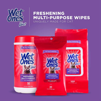 Wet Ones for Cats Freshening Wipes, Stress-Free Spa Night Pampering for Sensitive Feline Skin, Fresh Scent, 100 Count