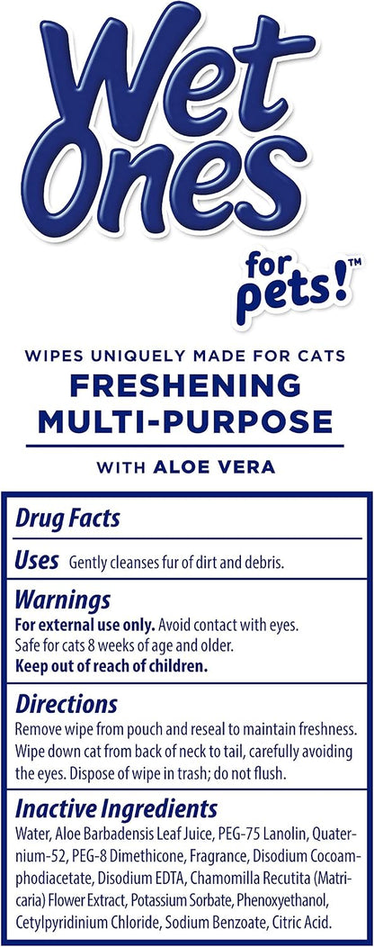 Wet Ones for Cats Freshening Wipes, Stress-Free Spa Night Pampering for Sensitive Feline Skin, Fresh Scent, 100 Count