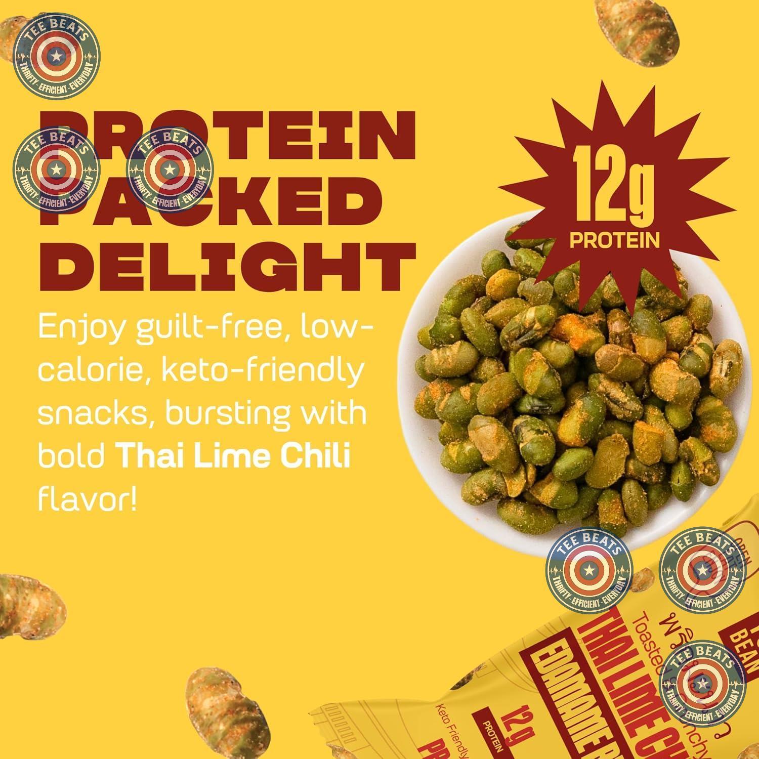 Where You Bean Crunchy Edamame (Thai Lime Chili) – Clean-Eating Snack for Low-Carb Lifestyle Goals, Dry Roasted Vegan Protein, 0.9 oz Pouches, 8 Pack