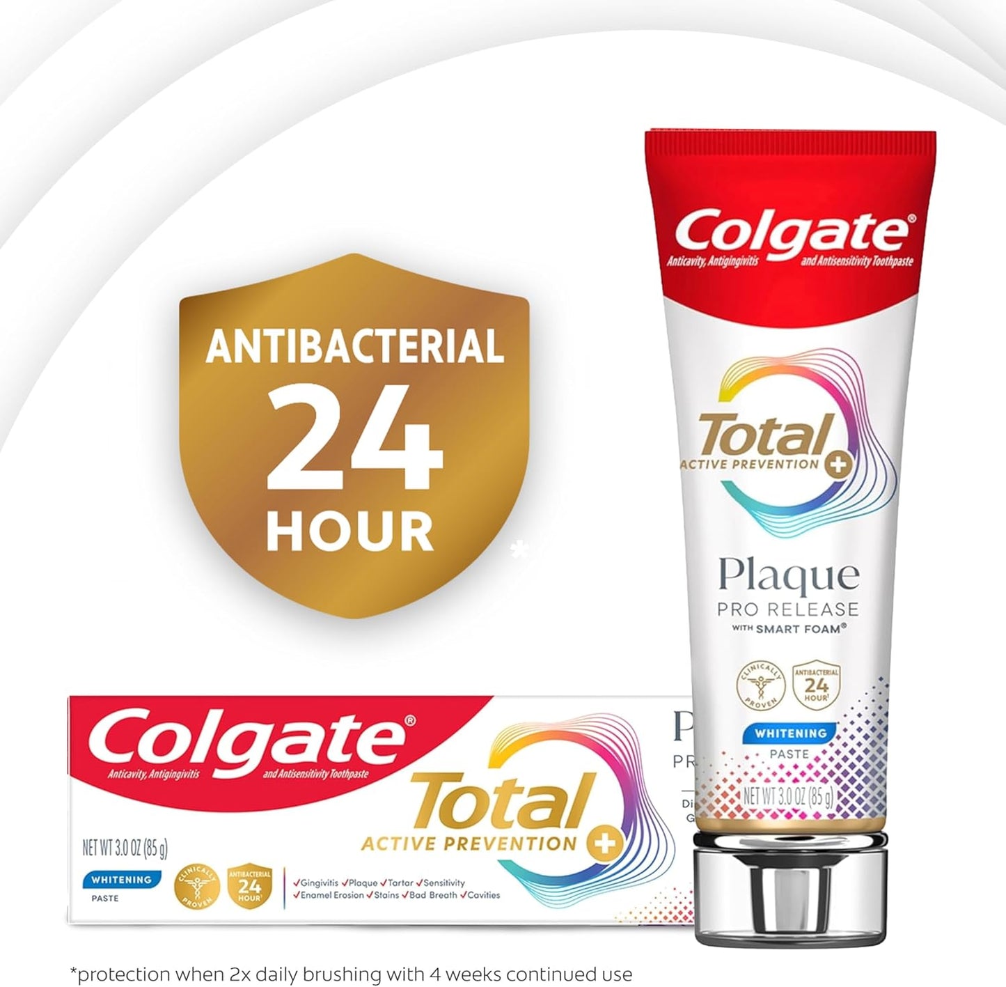 whitening benefit integrated into daily-use formula — no separate whitening step needed