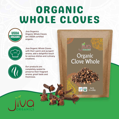 Jiva Organic Whole Cloves – Warming Spice for Yoga Room Meditation Rituals, 3.5 oz Pouch