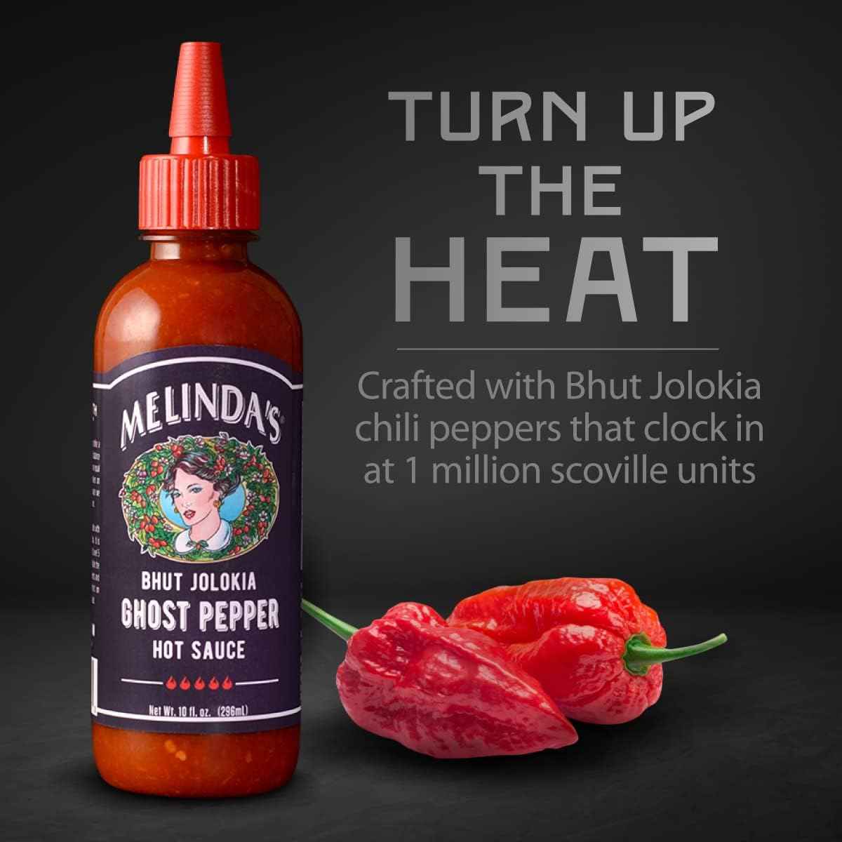 Melinda's Ghost Pepper Hot Sauce - Spicy Gourmet Birthday Gift for Her, Spicy Food Lovers and Heat Seekers, 10oz Squeeze Bottle