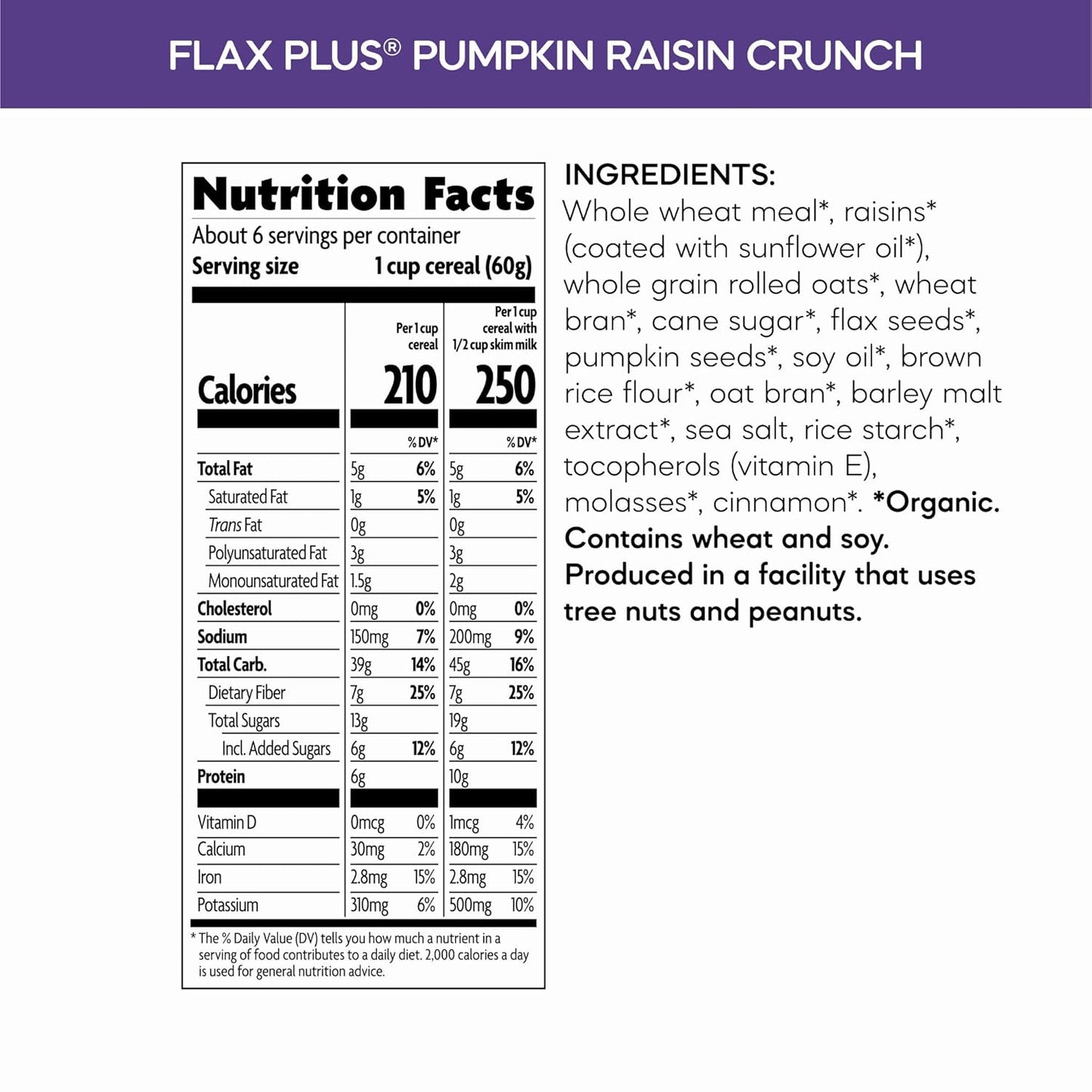 whole grain flax flakes blended with granola clusters and pumpkin seeds