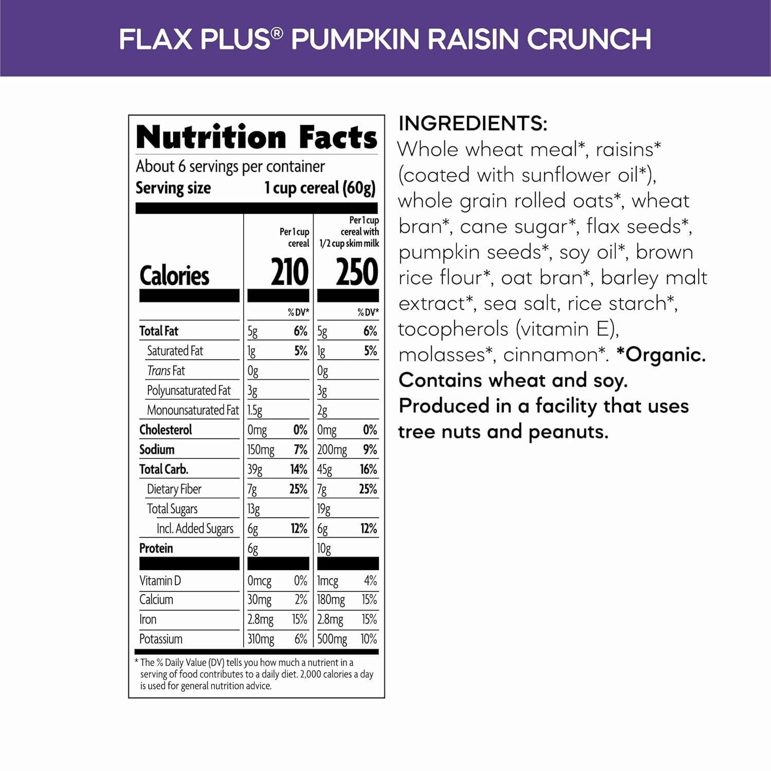 whole grain flax flakes blended with granola clusters and pumpkin seeds