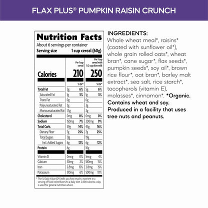 whole grain flax flakes blended with granola clusters and pumpkin seeds