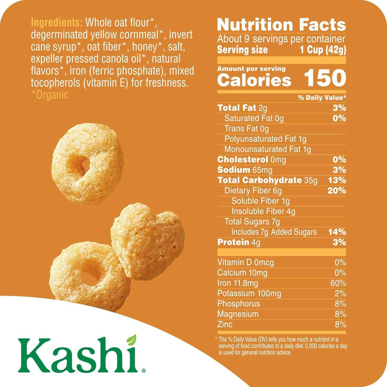 Kashi Organic Honey Toasted Cereal – Thoughtful Housewarming and Hostess Gift Basket Staple, 13.6oz