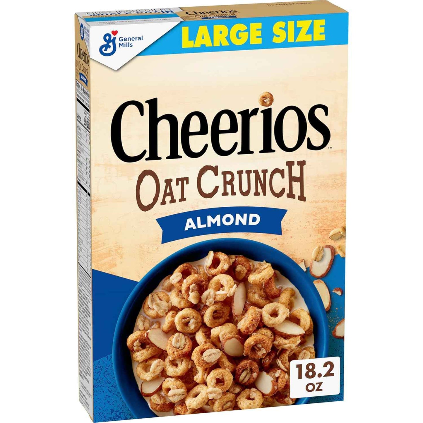 Cheerios Oat Crunch Almond Cereal – High Fiber Pantry Staple for Clean Eating and Self Care Mornings, 24 oz