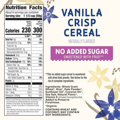 Cascadian Farm Organic Vanilla Crisp Cereal – Diabetic-Friendly Cereal for Sugar-Conscious Wellness Routines, 12 oz Resealable Box