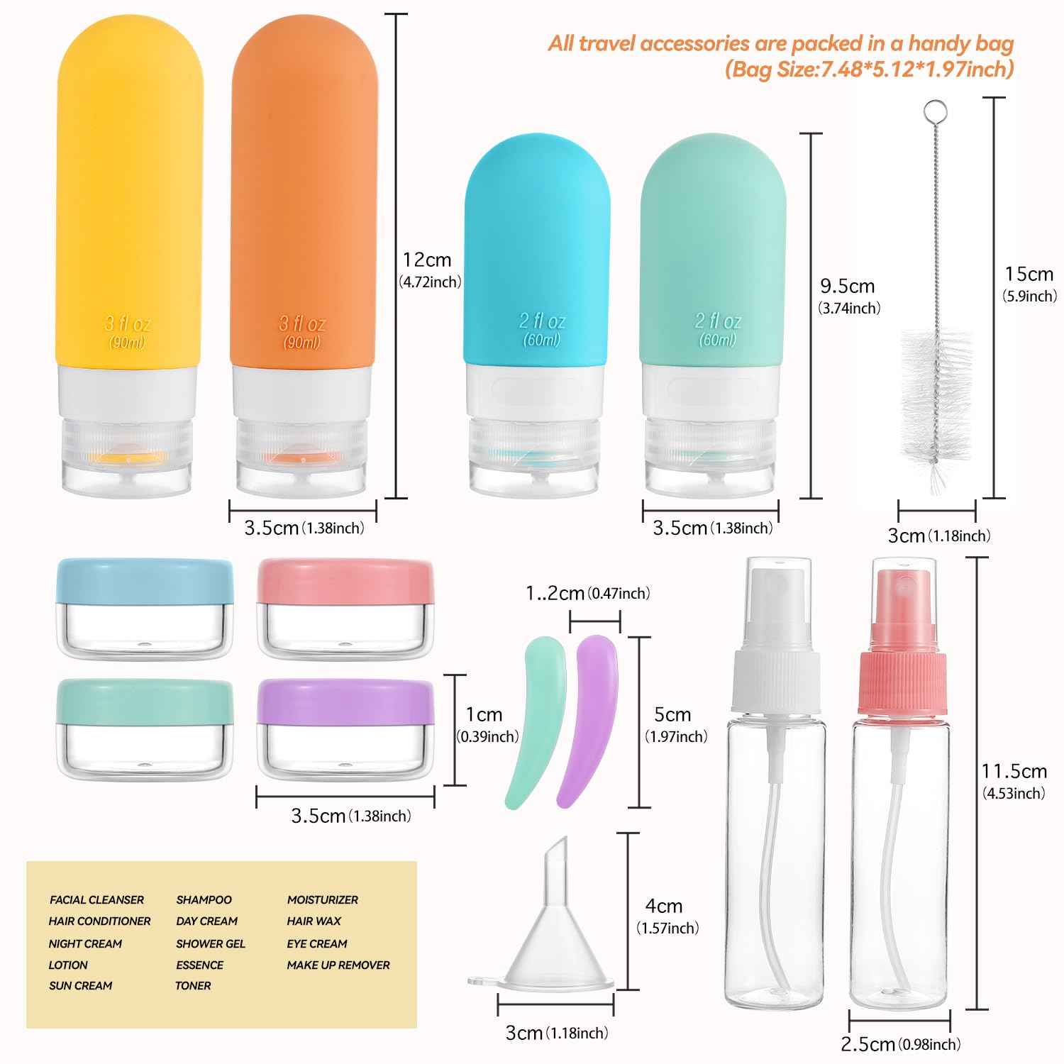 TrailHive Travel Bottles Kit - Road Trip Essentials, TSA Approved Squeezable Containers for Hiking and Camping