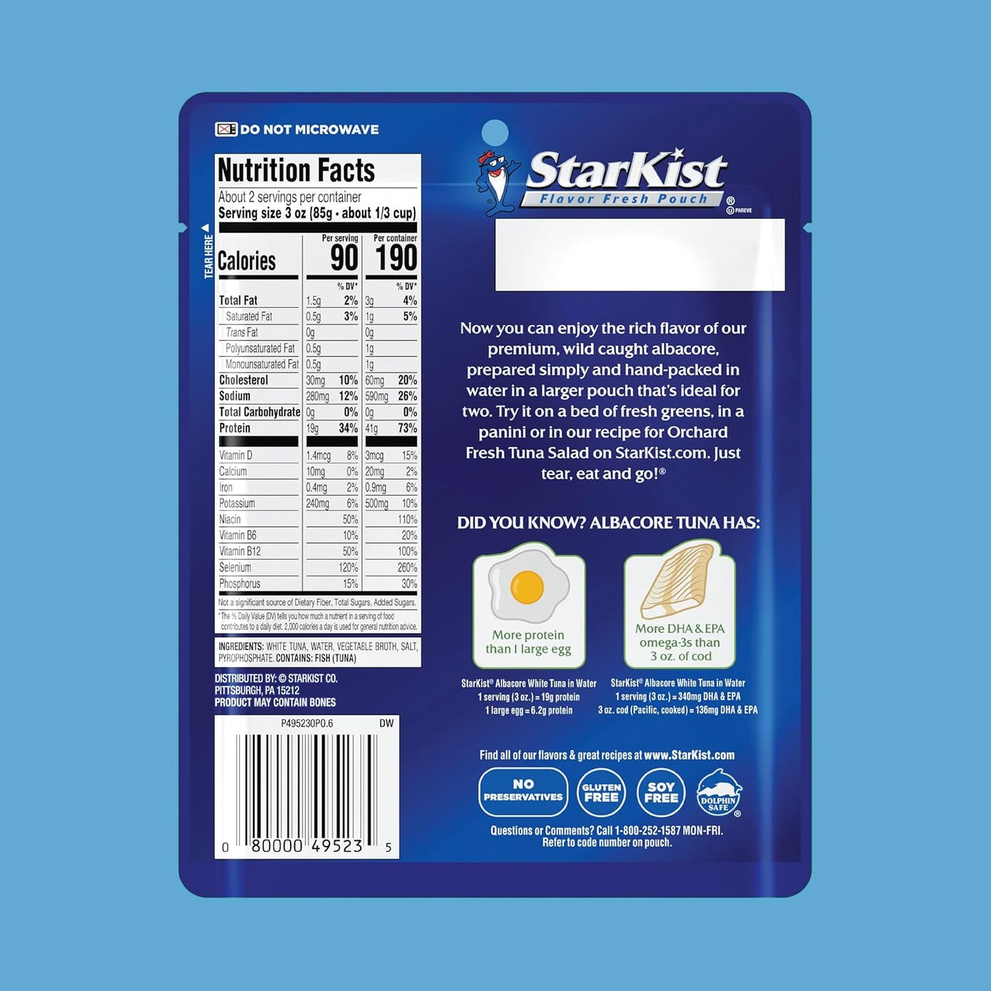 wild caught albacore tuna packed in water with mild flavor and firm texture
