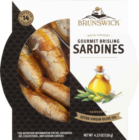Brunswick Smoked Brisling Sardines in EVOO – Clean Eating Snack for Low-Carb and Mediterranean Wellness Diets