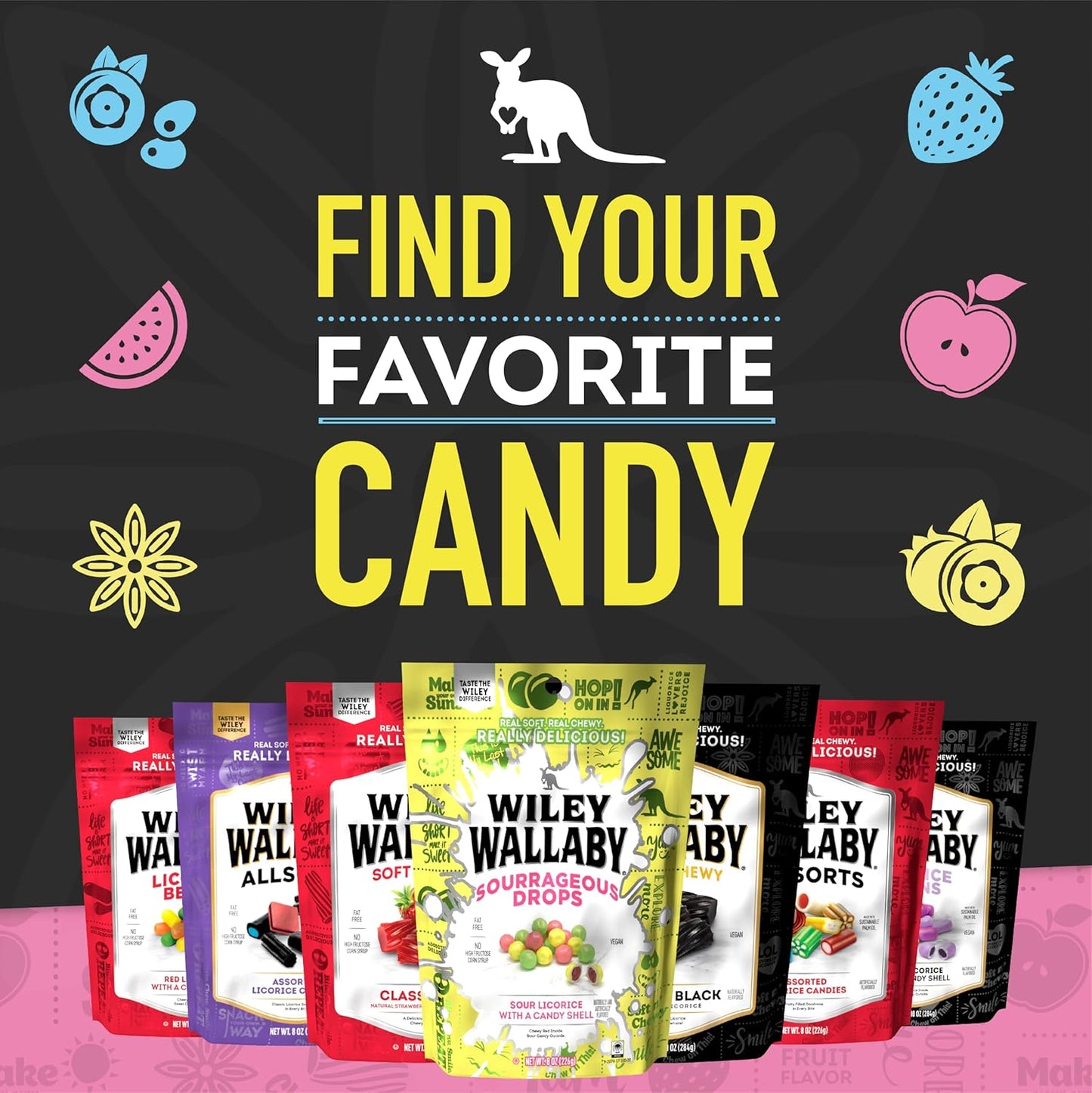 Wiley Wallaby Allsorts Licorice Candy – Resealable Travel Snack for Road Trips, Camping, and Outdoor Adventures