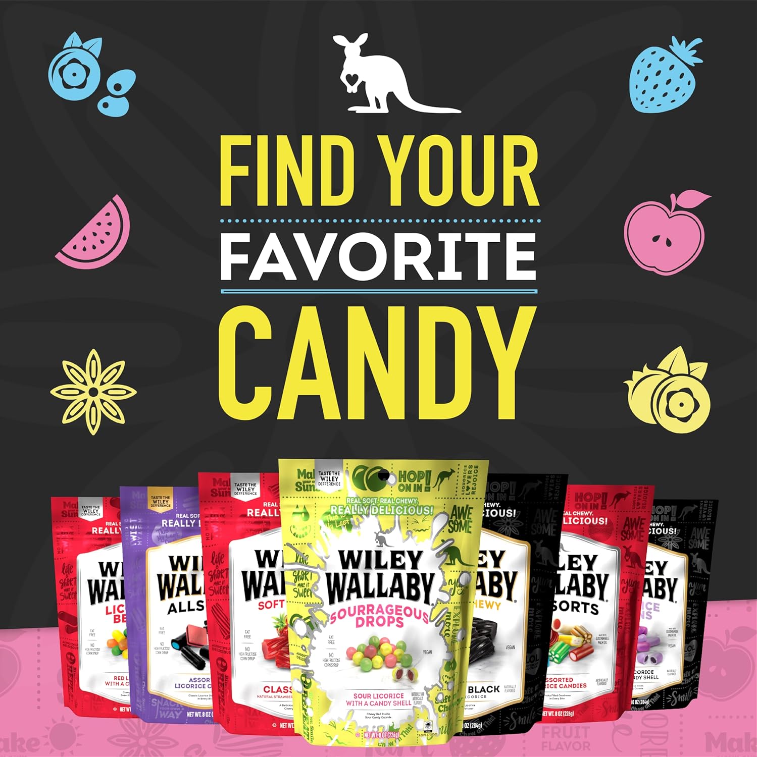 Wiley Wallaby Allsorts Licorice Candy – Resealable Travel Snack for Road Trips, Camping, and Outdoor Adventures