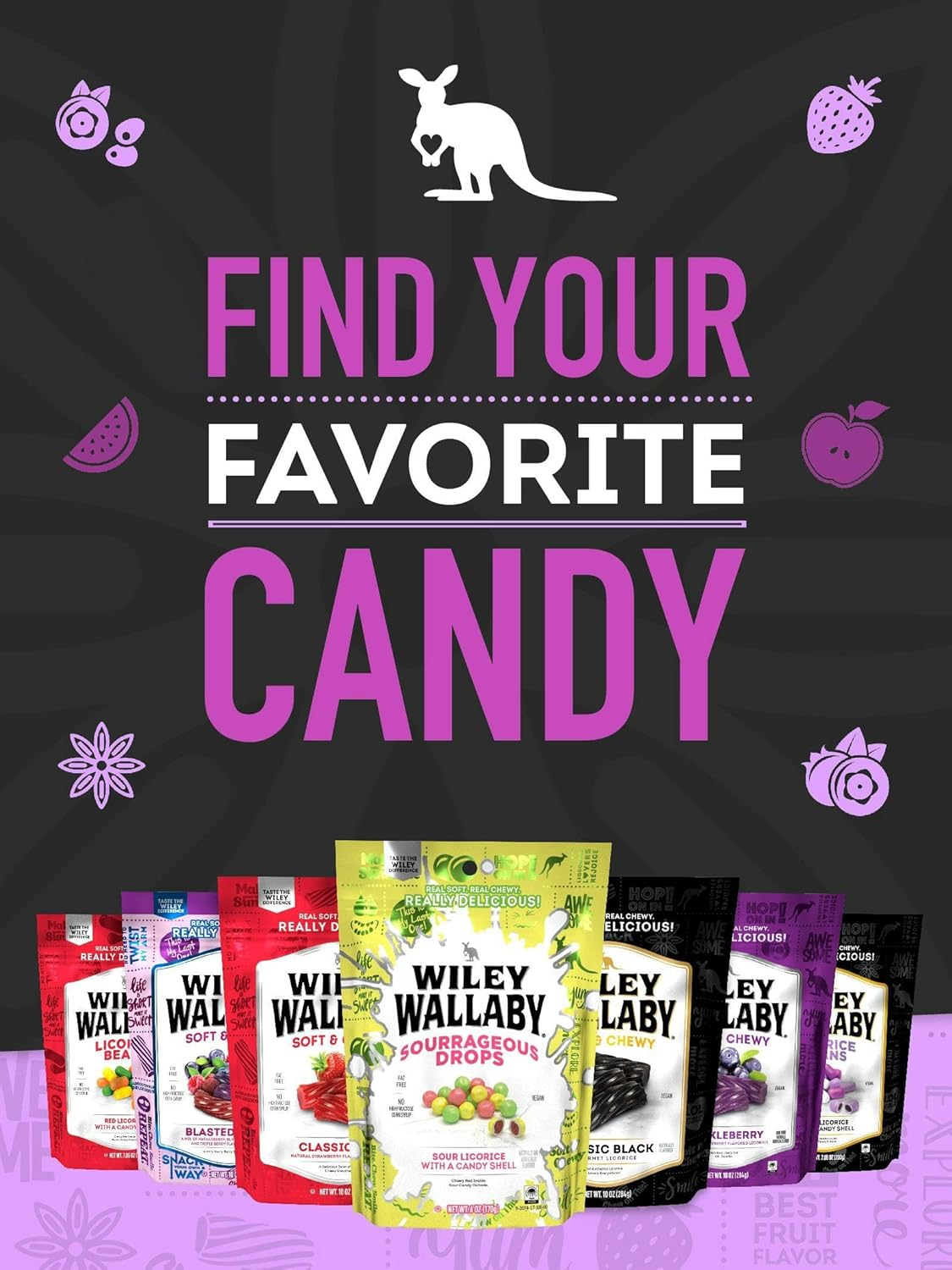 Wiley Wallaby Black Licorice – Camping Trip Snack for Sweet-Salty Cravings, Resealable Pouch