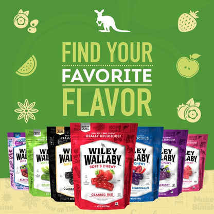 Wiley Wallaby Green Apple Licorice – Resealable 10 oz Pouch for Road Trips, Car Snacks & Picnics