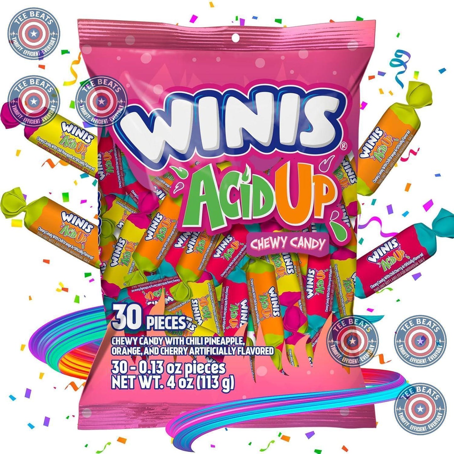 Winis Chewy Pineapple Orange Cherry Taffy – Nut-Free Kids Treats for Classroom Parties and Birthday Goody Bags