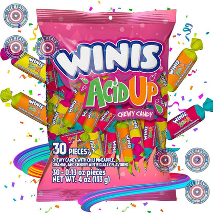 Winis Chewy Pineapple Orange Cherry Taffy – Nut-Free Kids Treats for Classroom Parties and Birthday Goody Bags
