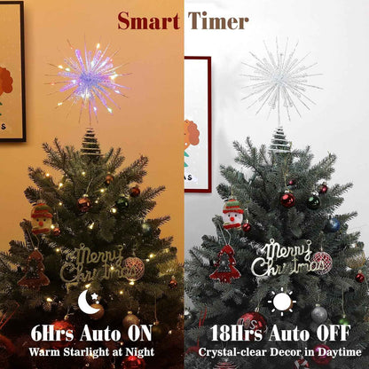 Lewondr Snowflake Tree Topper – Cozy Christmas Bedroom Decor, 12.2in Lighted Xmas Topper with Glittered Epoxy Finish