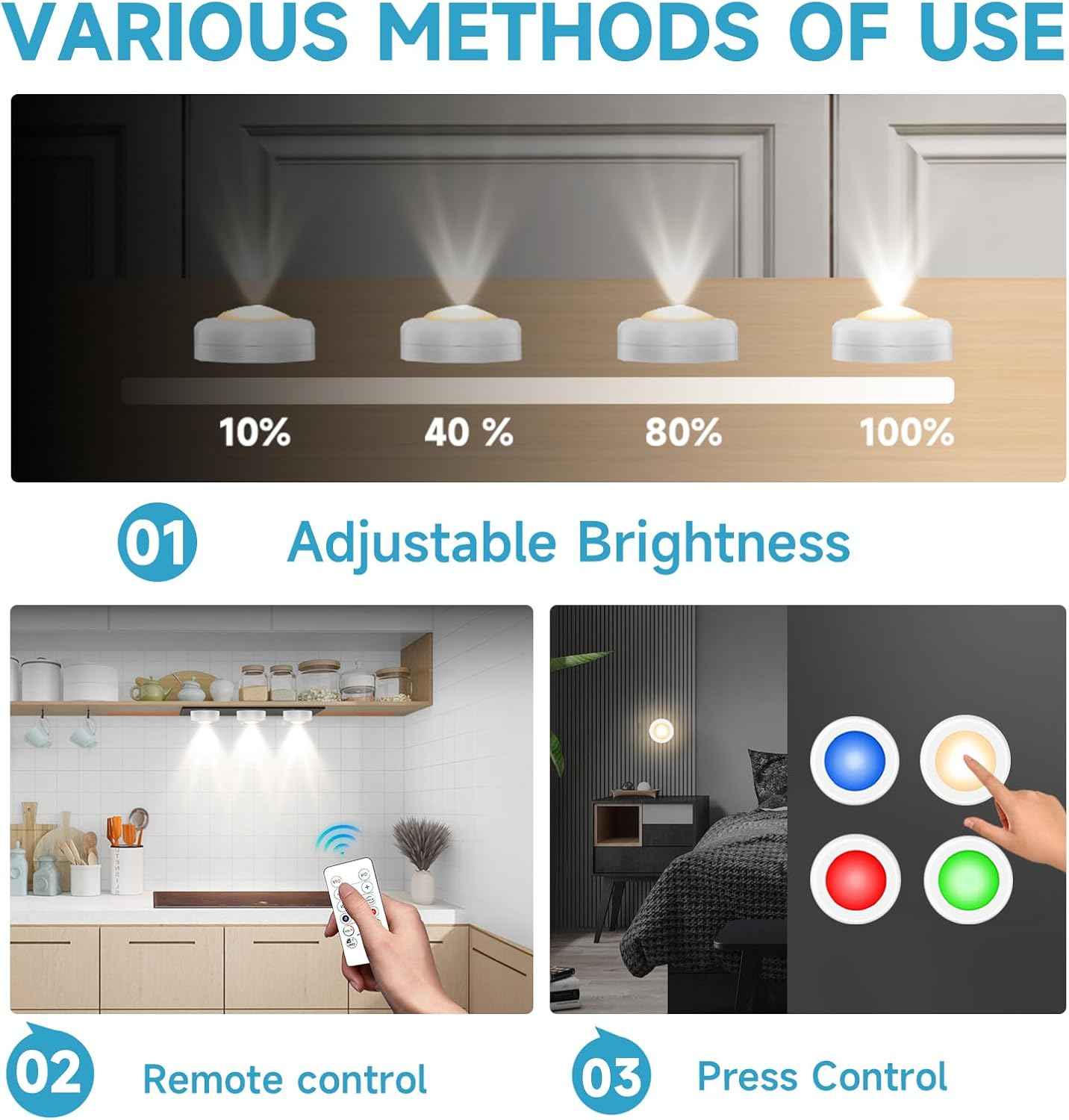 LED Puck Lights with Remote Control – Color-Changing Accent Lighting for Bookshelves, Living Room, and Bar Area