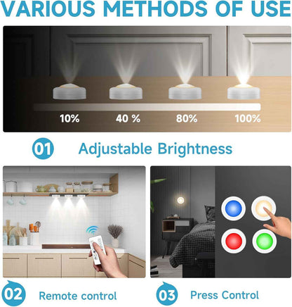 LED Puck Lights with Remote Control – Color-Changing Accent Lighting for Bookshelves, Living Room, and Bar Area