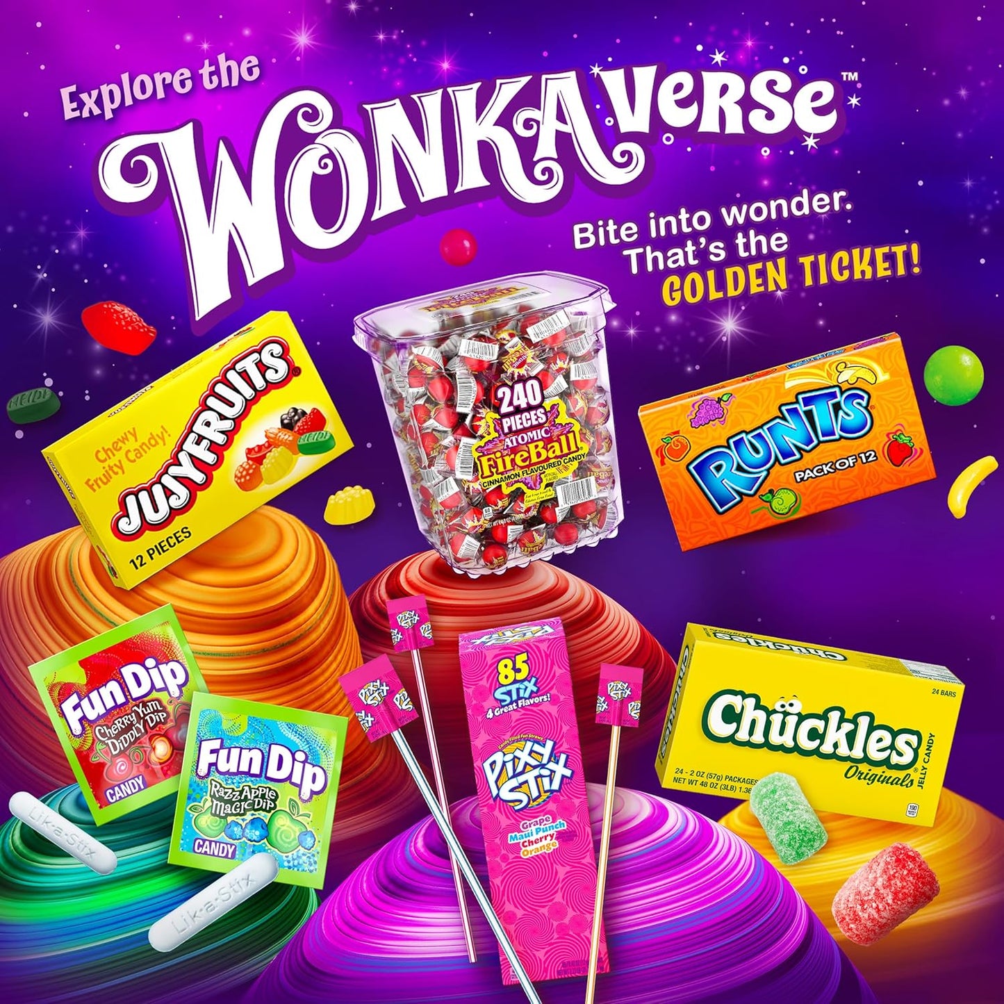 Wonka Jujyfruits Gummy Candy, 12oz Resealable Travel Bag for Road Trips, Camping, and Picnic Snack Packs