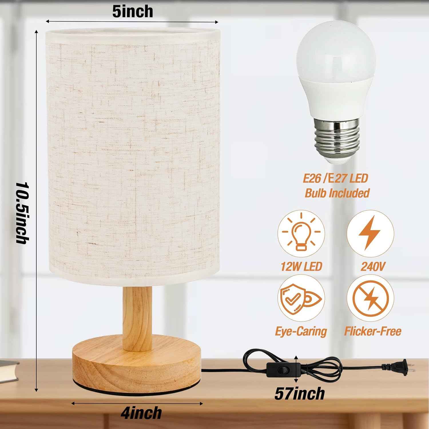 Bedside Decor Lamp in Flax White, Jute Brown, and Wheat Ear Finishes, Ambient Warm Light